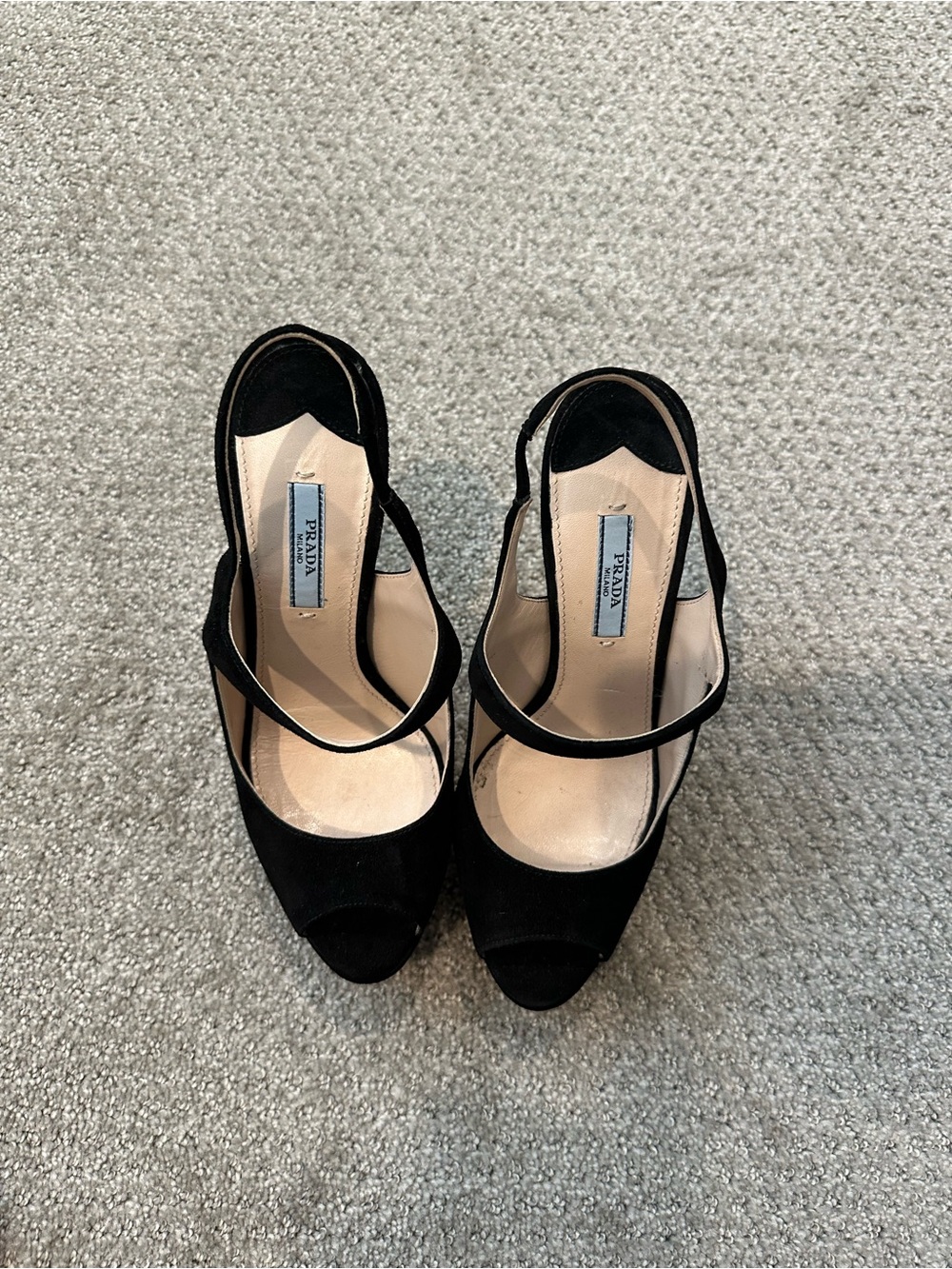 Prada Black Suede Platform Peep-Toe Slingbacks - Picture 6 of 8